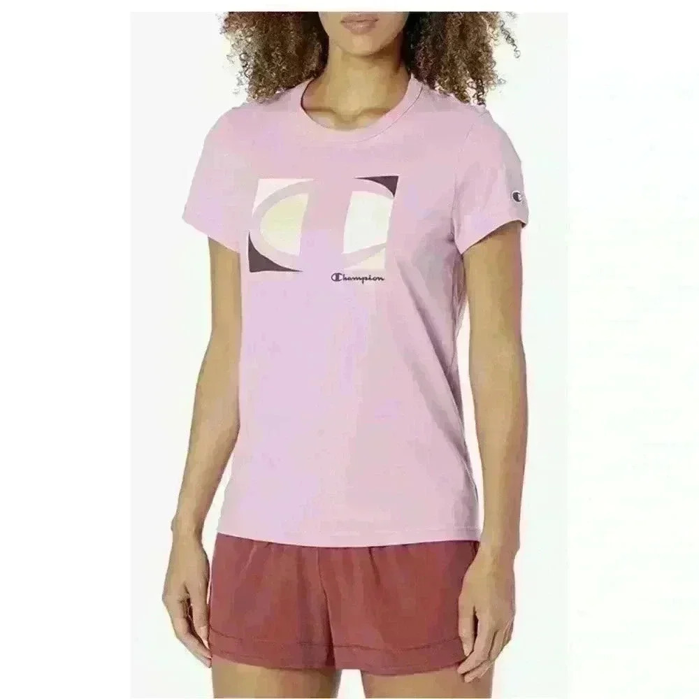 Champion Womens the Boyfriend Cotton Graphic T-Shirt Paper Orchid Size S